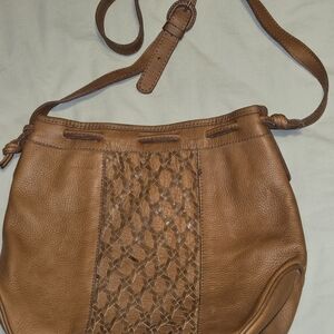 Elegant Fossil Tan Leather Women's Drawstring Bag